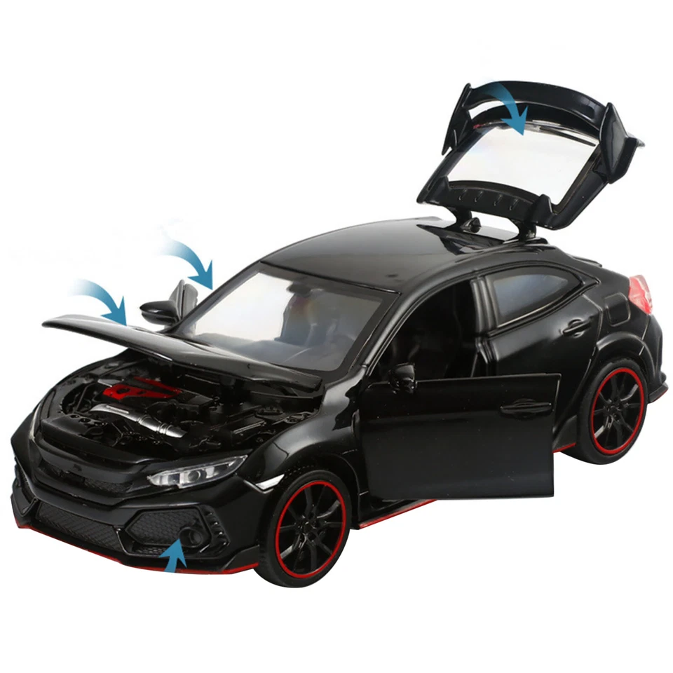 1/32 Black Model Car Diecast Toy Collection Sound&Light For Honda Civic Type R G - Image 3 of 4