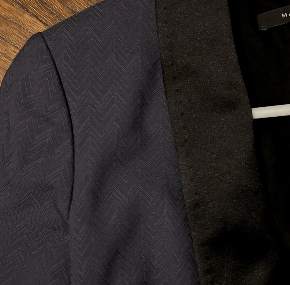 Jaqueta smoking Marc Jacobs lã azul marinho cinza gravata preta formal tamanho 6 - Imagem 4 de 4