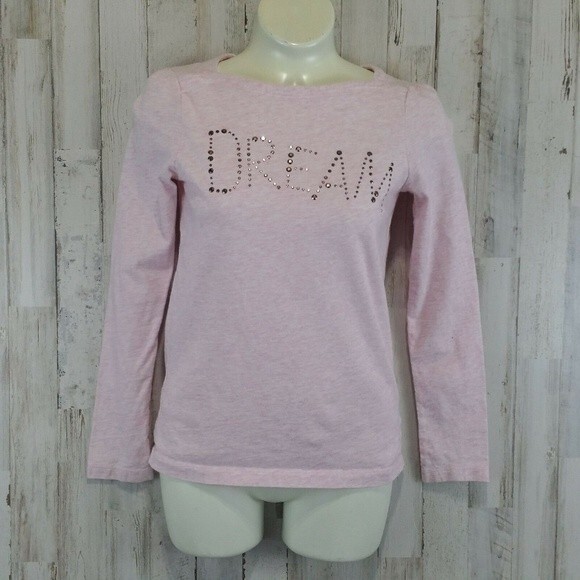 Crazy 8 Girls Top L Pink Heather Studded "Dream" Long Sleeve Boat Neck AA1