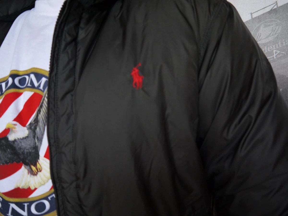 Polo ralph lauren down puffer jacket detachable hood player logo in best sale black