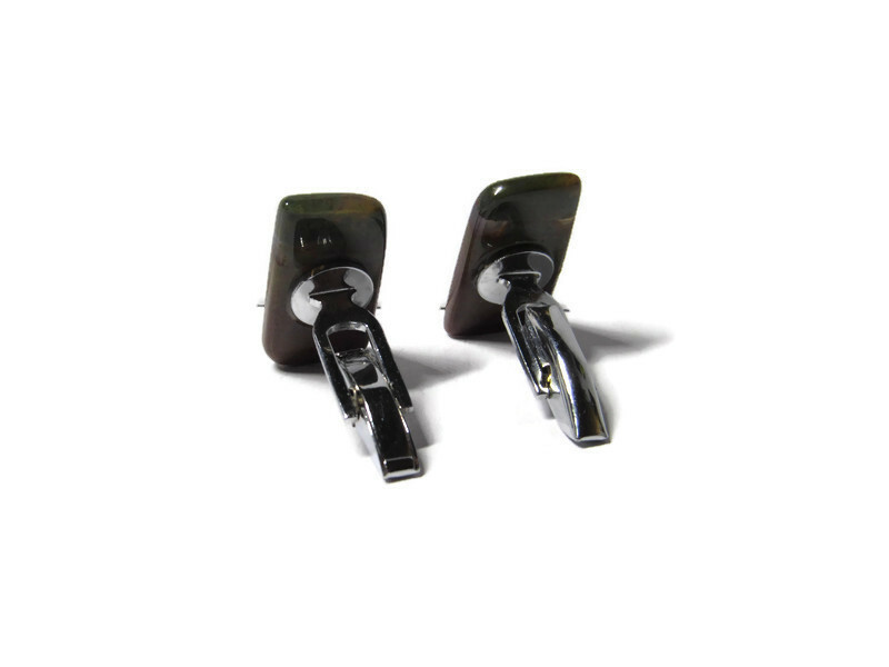 VTG Cufflinks Polished Stone Rectangular Mens Cos… - image 6