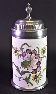 - BAYREUTHER FAYENCE Walzenkrug - florale Bemalung Scharffeuerfarben - Bild 1 von 4