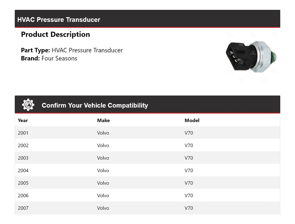 Transductor de presión HVAC para Volvo V70 2001-2007 4 estaciones 2002 2003 2004 2005 Foto 2 de 4