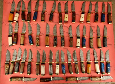 LOT OF 60 PC CUSTOM HANDMADE DAMASCUS STEEL 6'' CAMPING & HUNTING KNIVES FROM USA