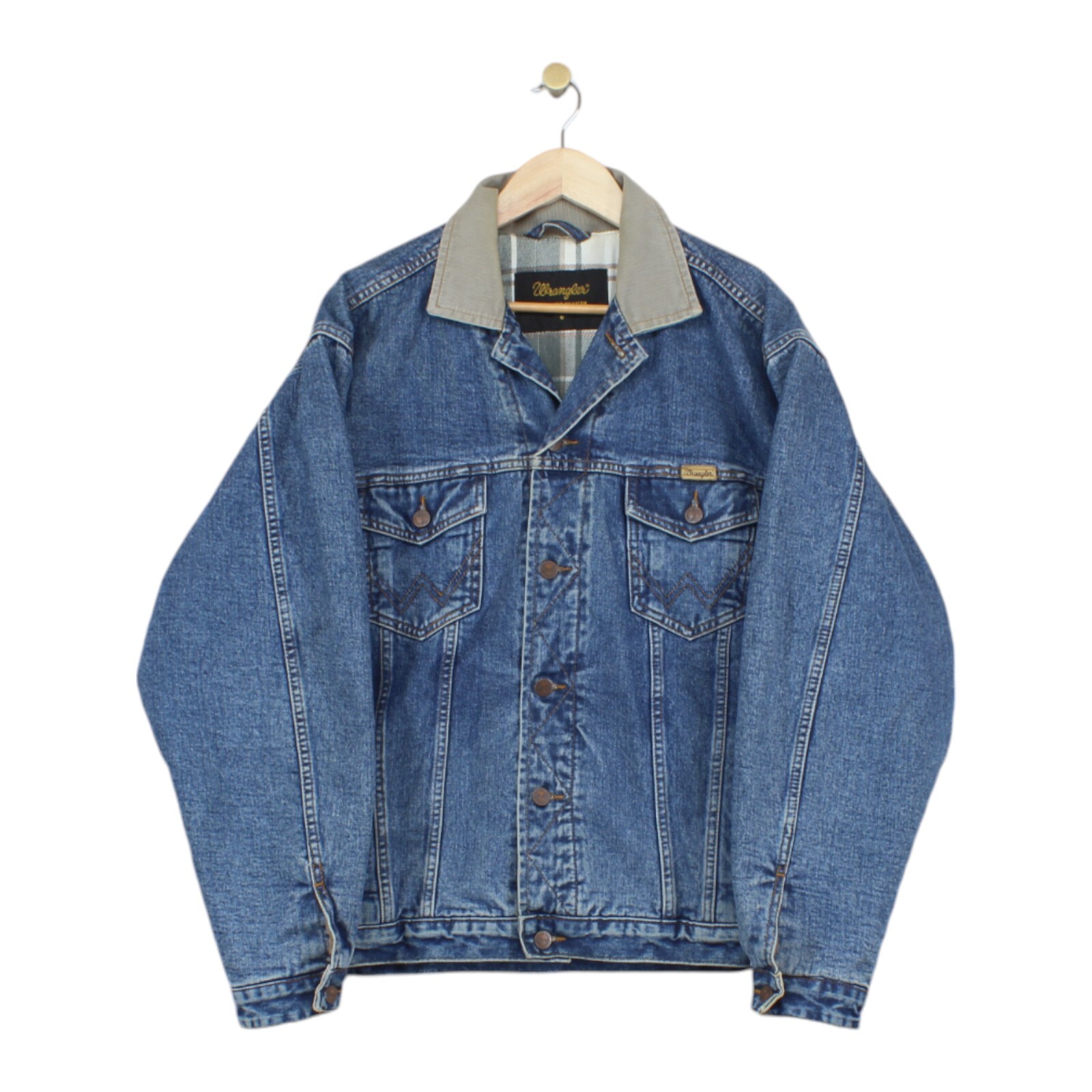 Wrangler Denim Jacket Mens Size M Blue Lined Oversized Heavyweight Trucker-image