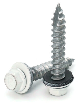#14 Hex Washer Head Roofing Screws Mechanical Galvanized | White Finish