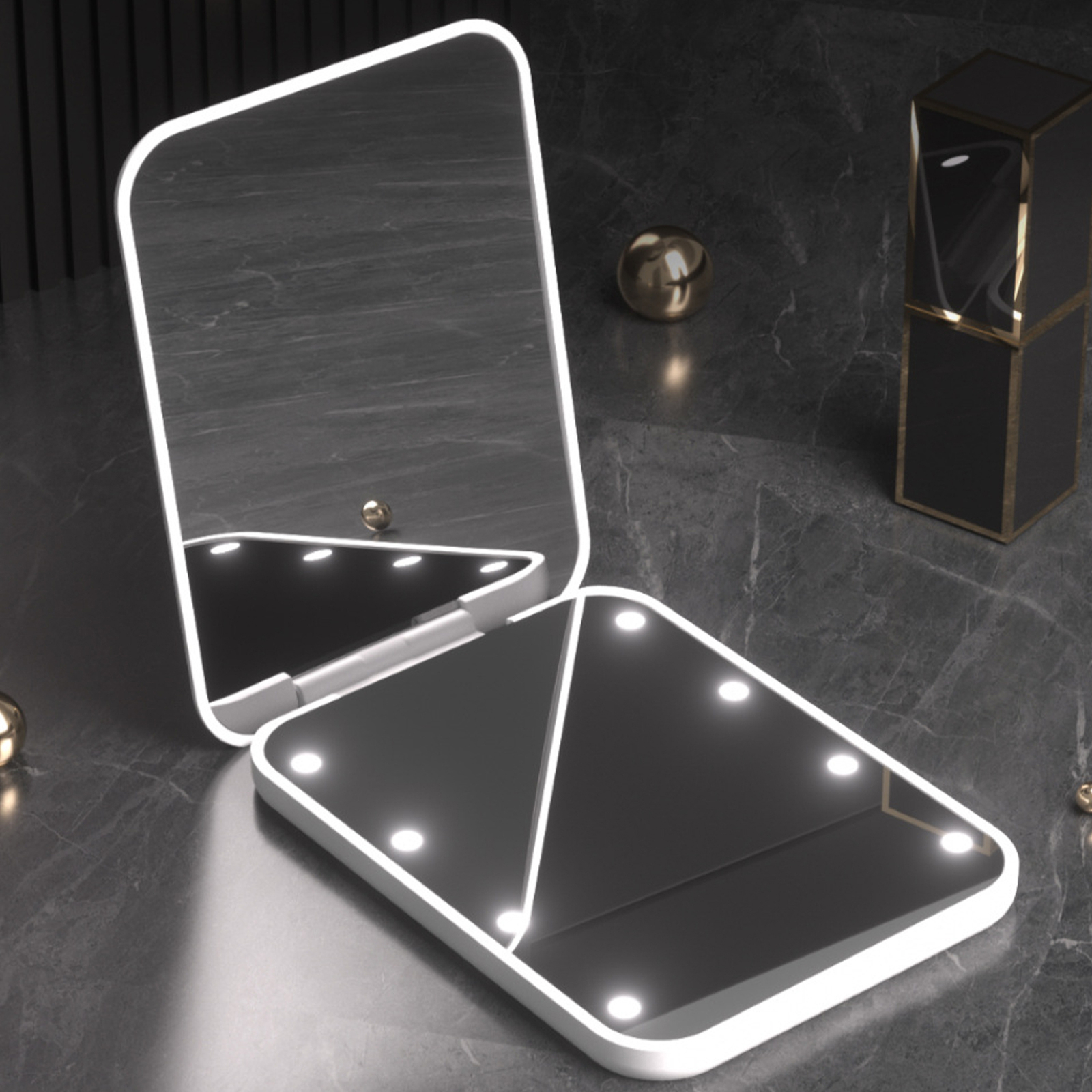 Makeup Mirror Folding Cosmetic Pocket Lights 8 Led Makeup Mirror For Travel-image