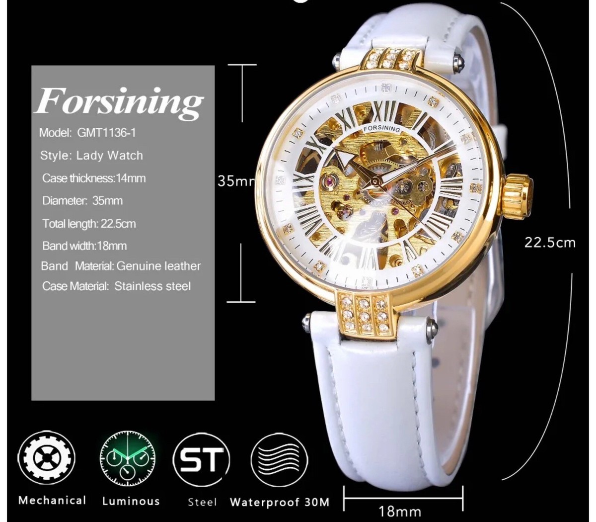 Womens Automatic Transparent Skeleton White Leather Band Ladie… Jazzmaster Skeleton Auto - Dial color:White - H32405811  main image 2