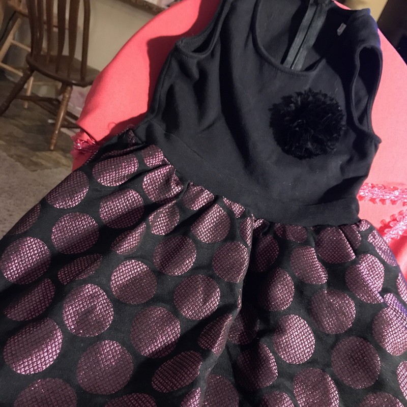 DREAMPOP BY CYNTHIA ROWLEY PURPLE SHINY DOTS ON BLACK DRESS SIZE 6/7 preowned