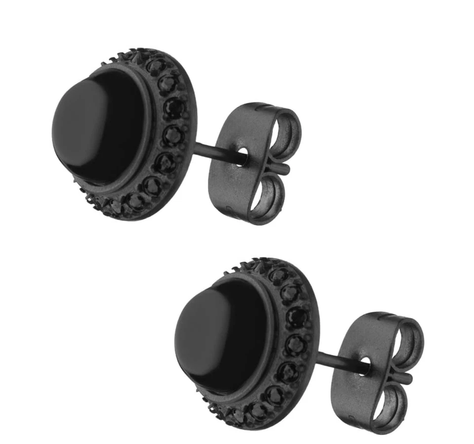 Aretes de cerámica negros enchapados en push back redondos de ónix negro creados en laboratorio de 5 mm Foto 4 de 4