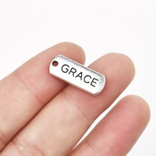 Grace Charms Antiqued Silver Word Pendants Religious Quote Jewelry Tags 5pcs