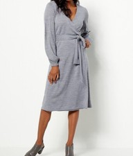 3091 Girl With Curves Ribbed Faux Wrap Sweater Dress Heather Grey sz XXS