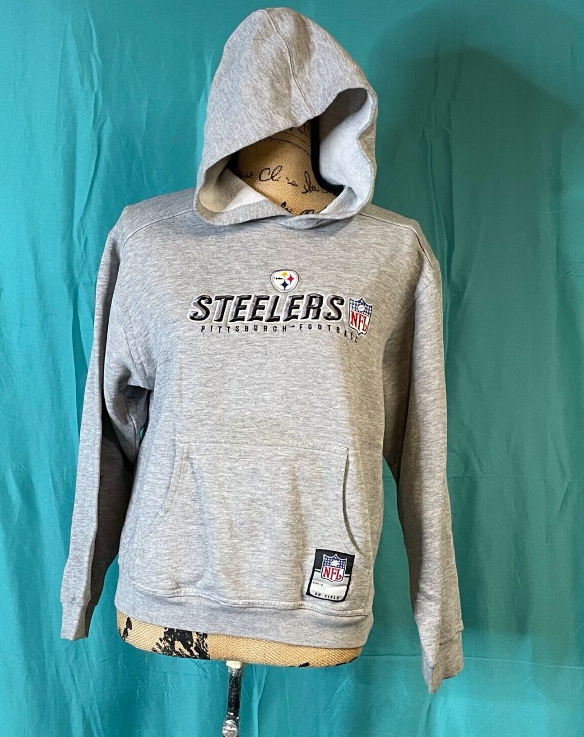 Reebok Women Medium Sweatshirt Gray Hoodie NFL Pittsburgh Steelers Kangaroo