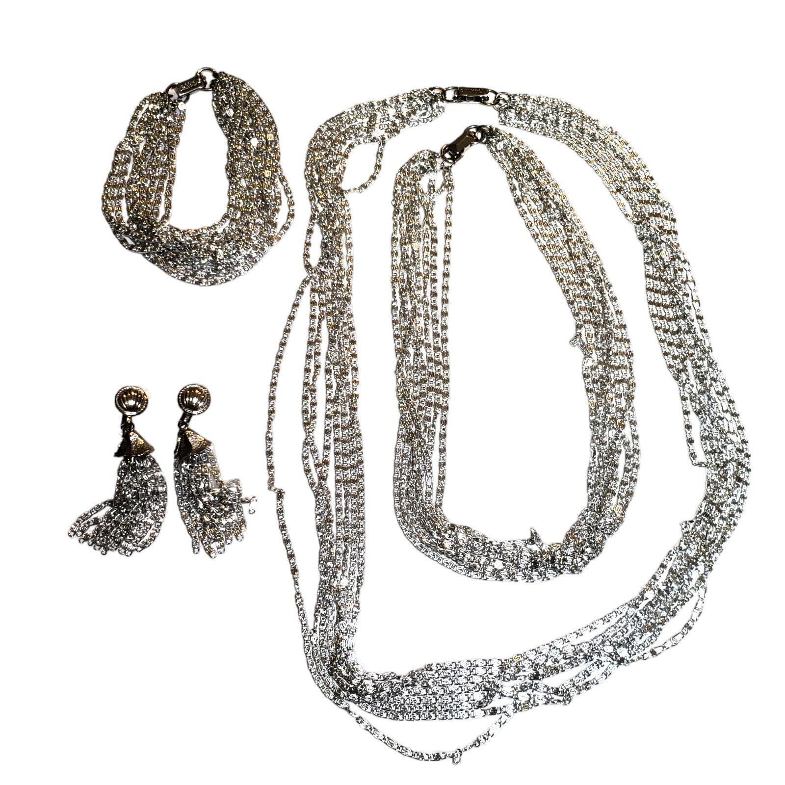 Vintage Celebrity NY Silver Tone Chains Neackless… - image 1