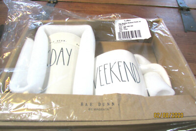 RAE DUNN Weekend Coffee/ Tea Cup And Weekday Travel Tumbler Mug Set Large Letter