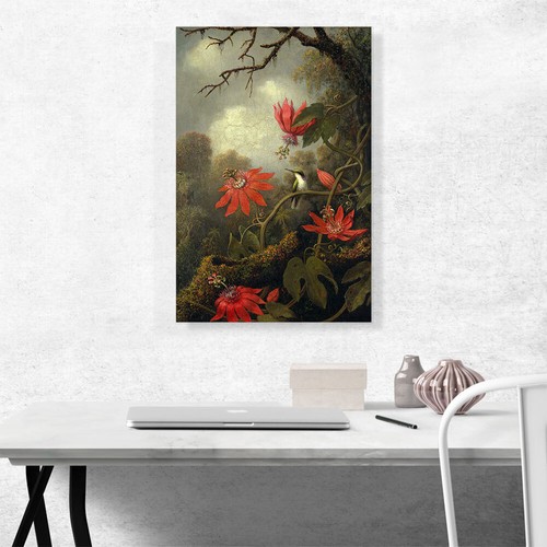 ARTCANVAS Hummingbird & Passionflowers Canvas Art Print by Martin Johnson Heade - Picture 2 of 11