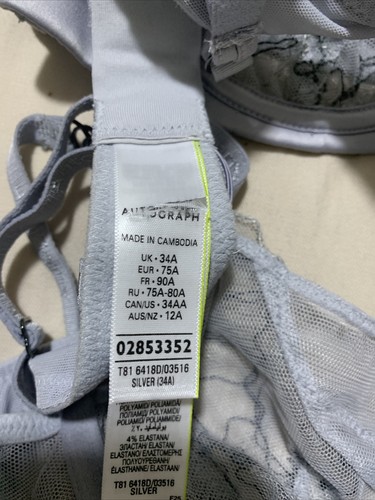 M&S AUTOGRAPH LUXURY SWISS FLORAL EMBROIDERY NON PADDED BALCONY BRA SILVER 34A - Picture 12 of 12