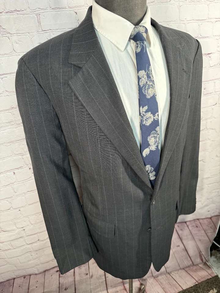 Traje de Colección CORBIN Para Hombres Gris Lana Rayas Plisado 2 Piezas 42L Chaqueta 36x31 Pantalón Foto 4 de 4