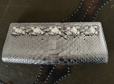 Ted Rossi New York Black Snake Skin Leather & Rhinestones Clutch