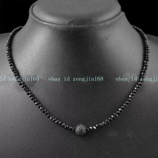 Natural Faceted 3mm Black Spinel Lava Stone Gems Round Beads Necklace 14-36''