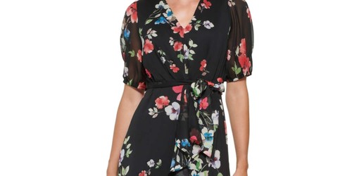 DKNY Women's Floral Print Ruffled Midi Dress Black Size 2 - Picture 2 of 4