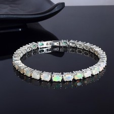 Natural Ethiopian Opal Gemstone Tennis Bracelet 925 Sterling Silver Fine Jewelry