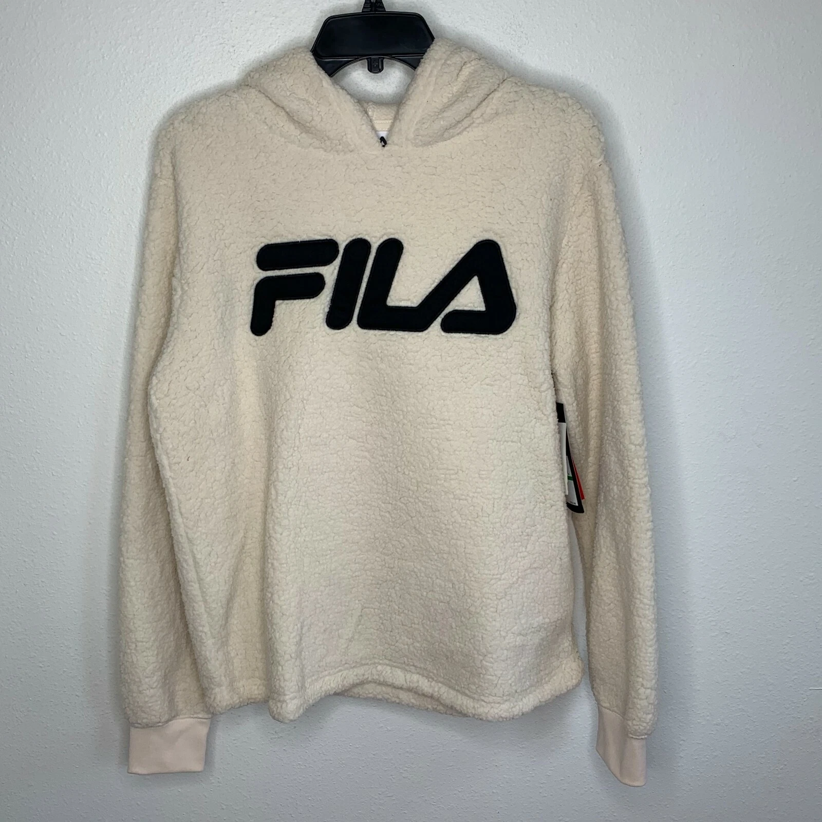 OFF WHITE FILA Felpa donna pile sherpa logo scritto manica lunga maglione panna grande