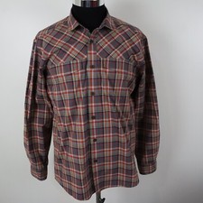 Eddie Bauer Shirt Mens Medium Travex Flap Pocket Button Up Plaid Long Sleeve
