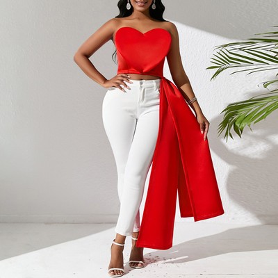 Sexy Womens Heart Bandeau Tube Tops Slim Fit Evening Party Asymmetric Clubwear