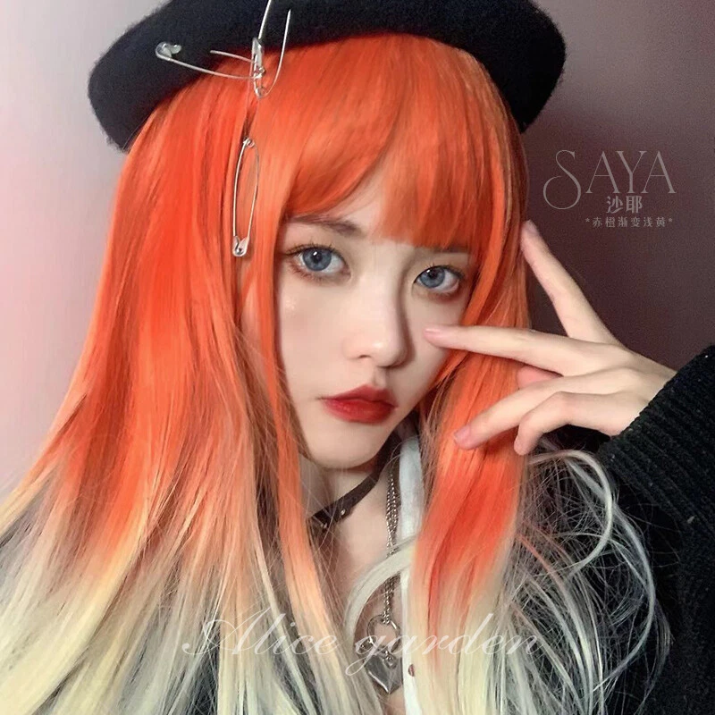 Full Wig Orange Gradient Harajuku Girls Woman Japanese Hairpiece Daily Cosplay