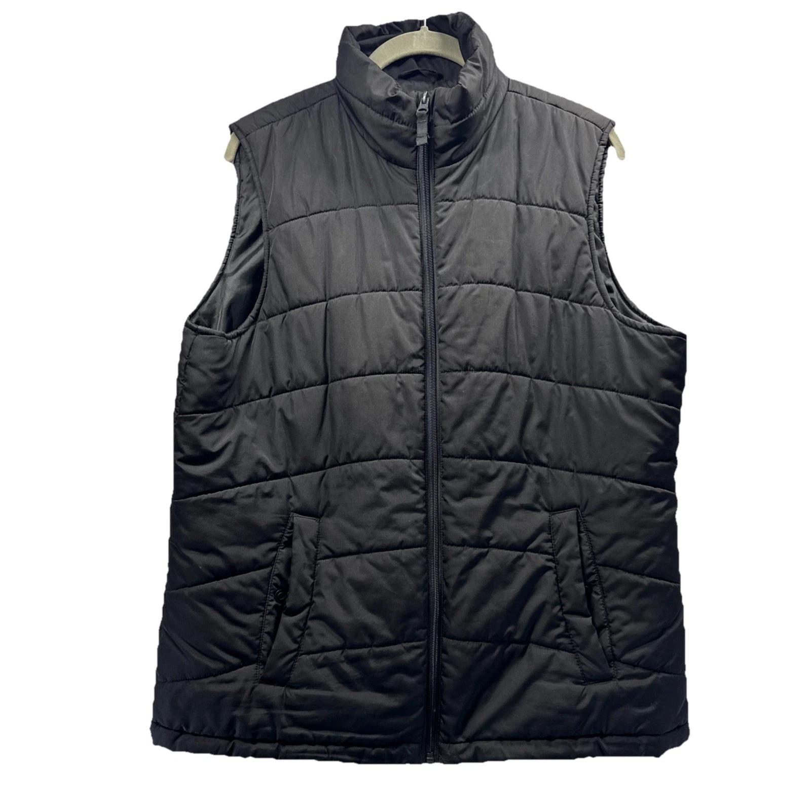 Lands End Men's Puffer Vest Size Medium Solid Black Pockets Sleeveless Full Zip