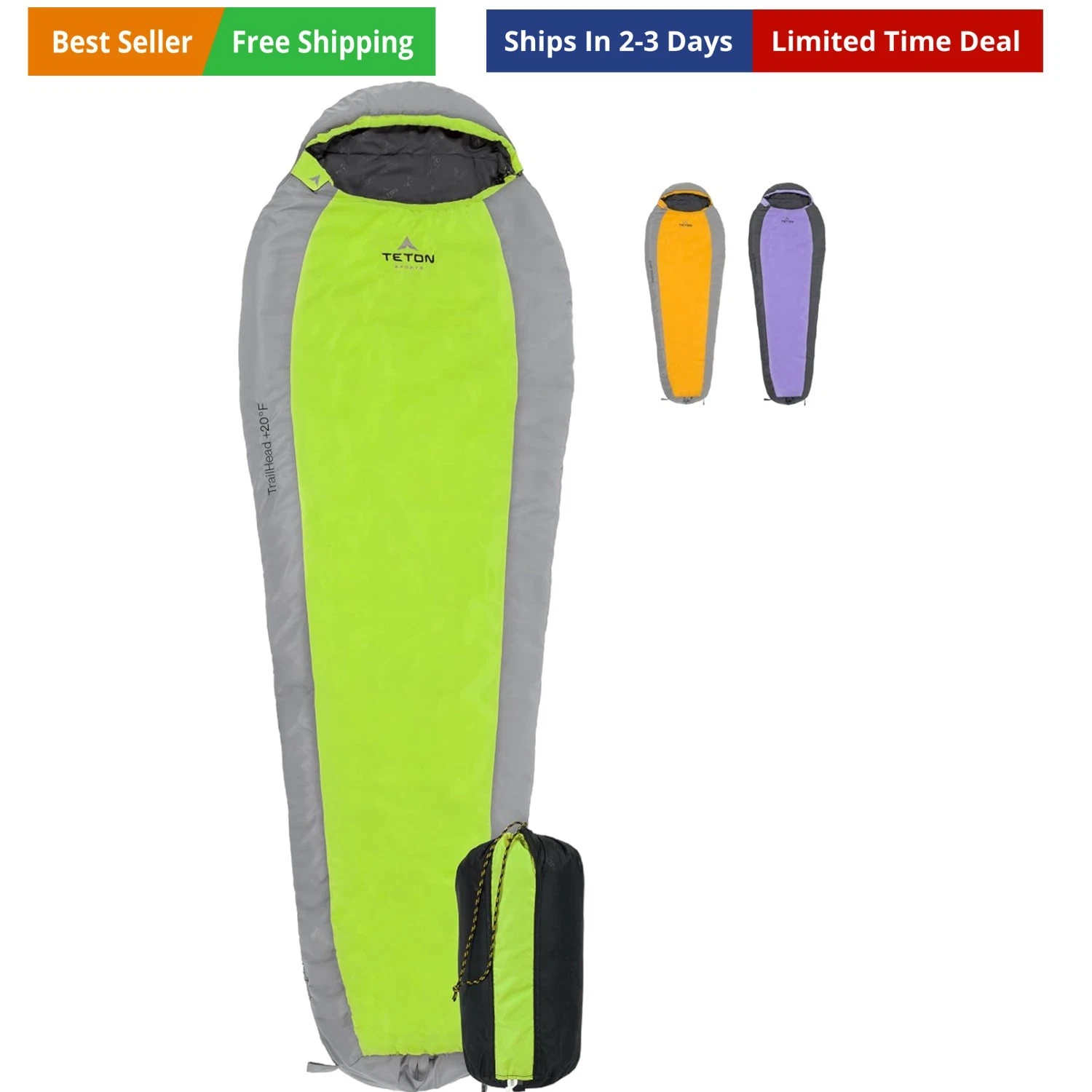 Teton 20F and 5F Degree Sleeping Bag; Lightweight, Warm Weather Mummy Sleepin...