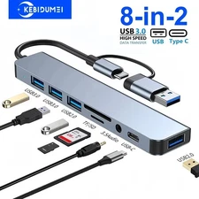 8-in-2 USB 3.0 Hubs TYPE-C HUB USB C Docking Station 5Gbps High Speed