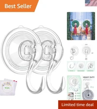 Heavy Duty Clear Wreath Hanger Suction Cups - Holds Up to 22 LB - 2 Pack
