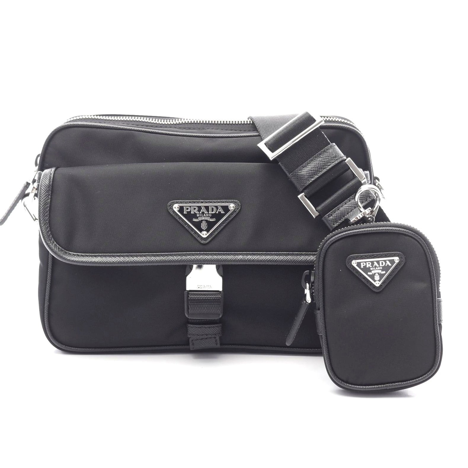 Prada Men Black Nylon Saffiano Leather Shoulder Bag One Size 536502