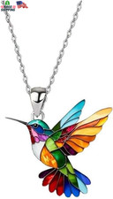 Colorful Hummingbird Necklace, 2D Hummingbird Necklace, Bird Necklace, Hummingbi