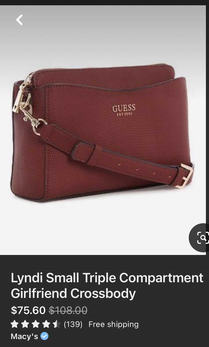 GUESS Lyndi Girlfriend Croc Faux Leather Small Crossbody Bag Purse Dark Red