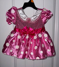 Disney Store Minnie Mouse Girls Pink White Polka Dot Glitter Dress 12-18M
