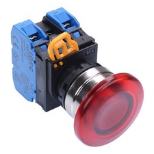 IDEC Red 12V LED 22mm Metal Bezel Mushroom Momentary Push Button Switch 2NO IP65