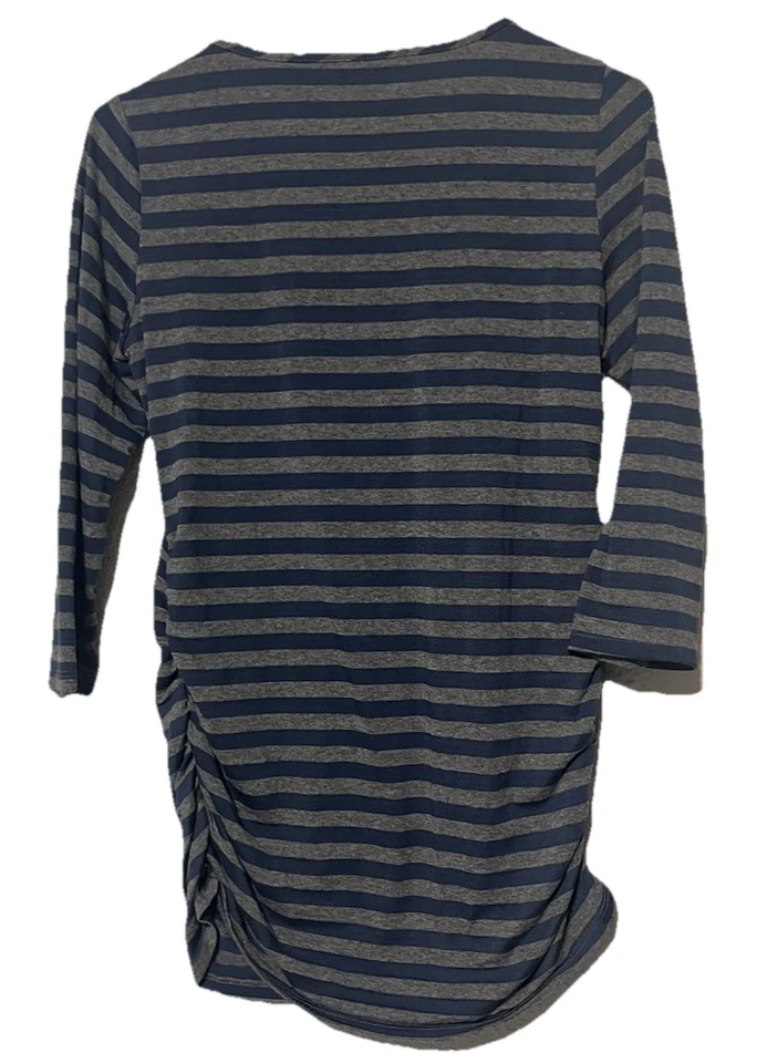 Motherhood Maternity Tunic Top Size Small Striped Ruched Sides Blue Gray - Image 4 of 4