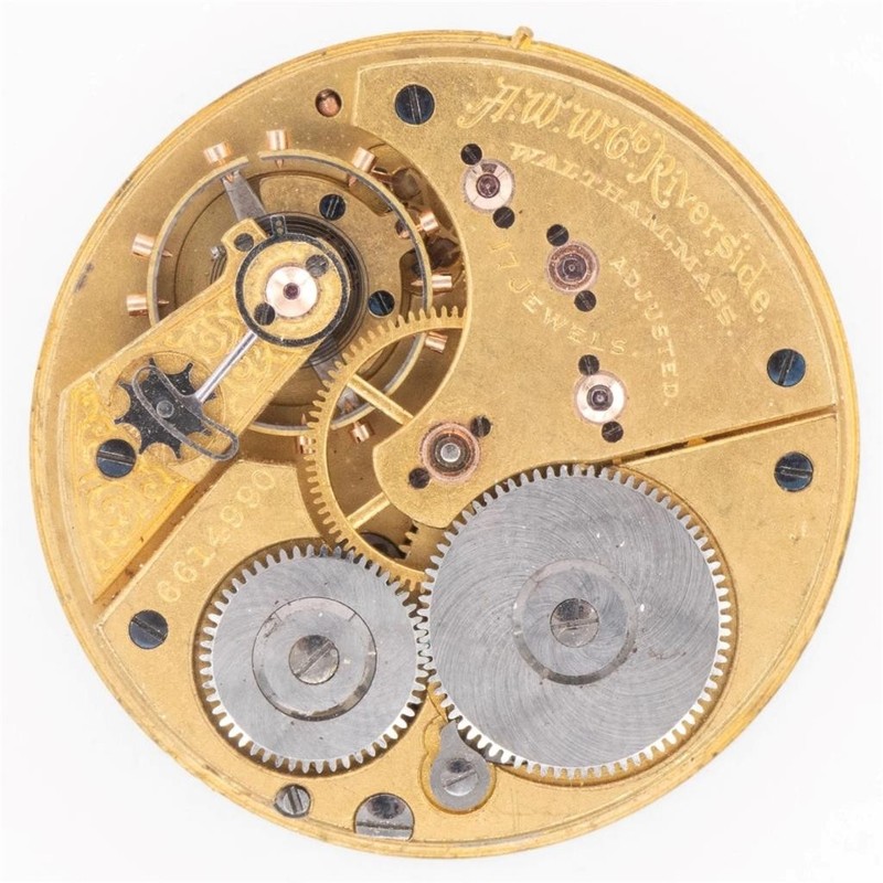 RARE 16S WALTHAM 1888 RIVERSIDE GILT 17 GOLD JEWEL SET POCKET WATCH MOV'T & DIAL