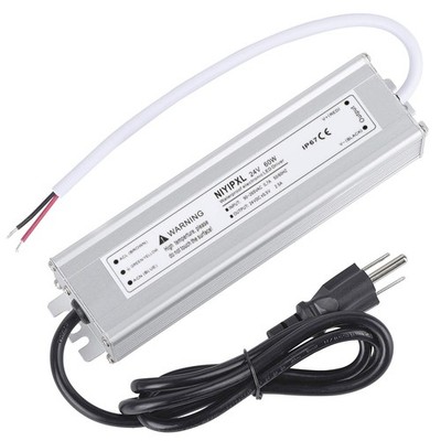 LED Driver 60 Watts 24V DC Low Voltage Transformer， Waterproof IP67 LED Power