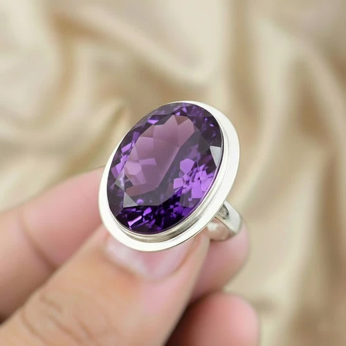 925 Sterling Silver Ring Amethyst Gemstone Ring Silver Statement Ring