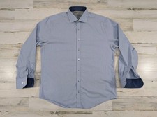 Twillory Shirt Mens 17 34/35 Tailored Fit Performance Blue Herringbone Button Up
