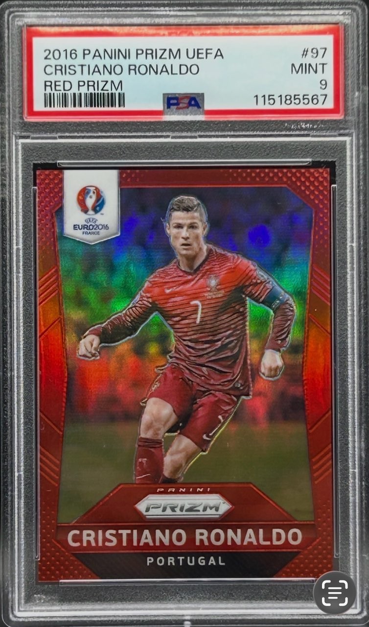 2016 Panini Prizm UEFA Red Cristiano Ronaldo /149 #97 PSA 9 MINT Color Match