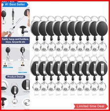 Retractable Badge Reels 20 Pack Black Clip Carabiner Key Ring Heavy Duty 65cm