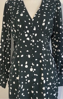 Green Polkadot Dress L/Bell Slv V-Neck Button Front 12 Flattering Kentucky Derby