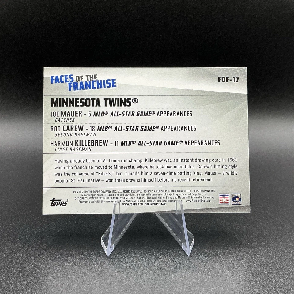 2019 Topps - Faces of the Franchise Joe Mauer, Carew, Killebrew #FOF-17 - Image 2 of 2