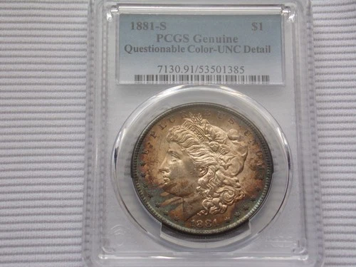 1881-S PCGS Silver Morgan Dollar $ Genuine " Questionable Color - UNC Detail "