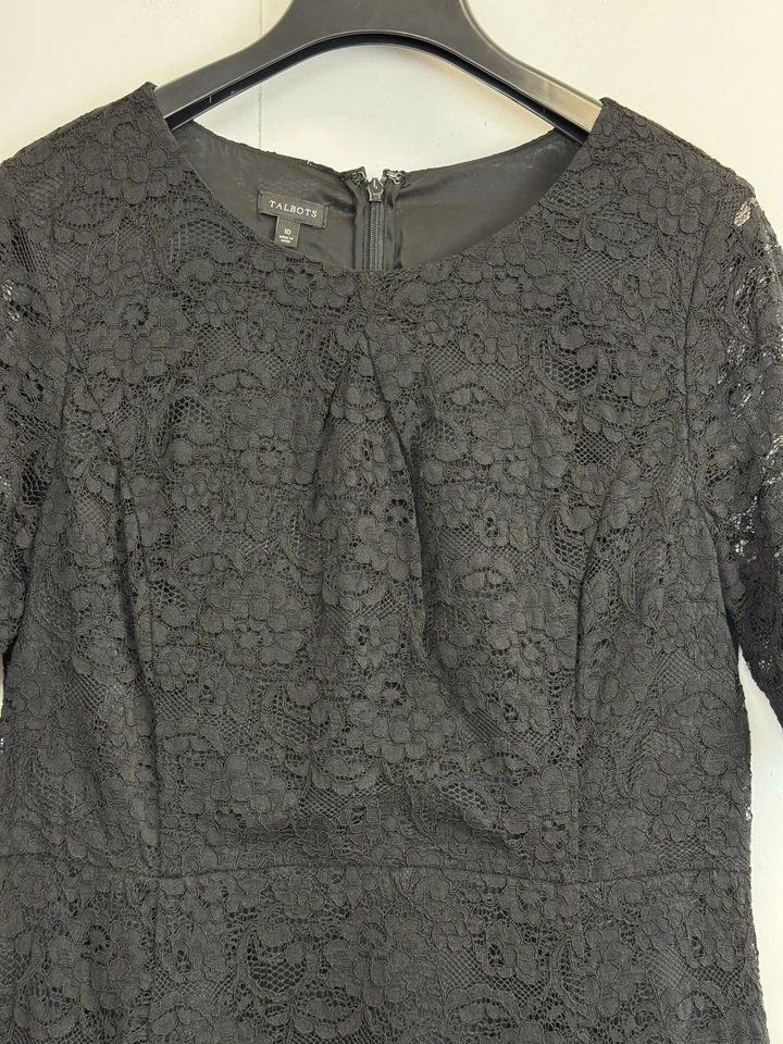 Vestido de encaje Talbots negro forrado manga 1/2 para mujer 10 línea A ajuste y acampanado Foto 3 de 4